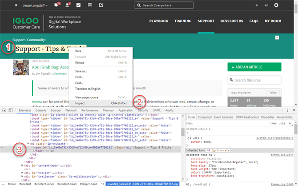 Viewing a page's source code to find Channel Ids.